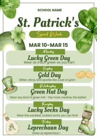 White Illustrative St. Patrick's Spirit Week A4 template