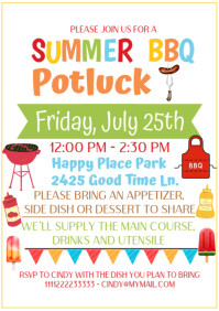 White Illustrative Summer Bbq Potluck A4 template