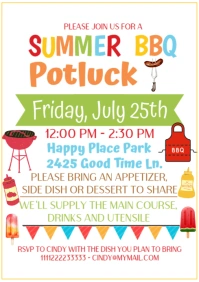 White Illustrative Summer Bbq Potluck A4 template