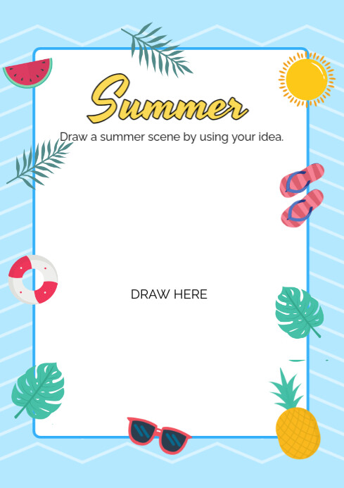 White Illustrative Summer Beach Border Background Frames  A4 template