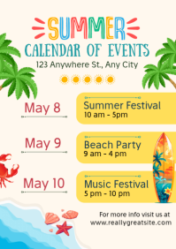 White Illustrative Summer Calendar Of Events A4 template