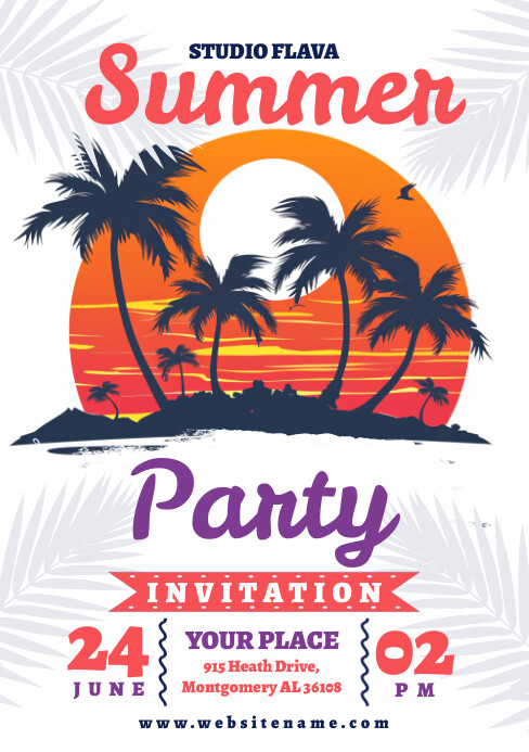 White Illustrative Summer Party A5 template
