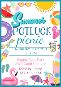 White Illustrative Summer Potluck Picnic A4 template