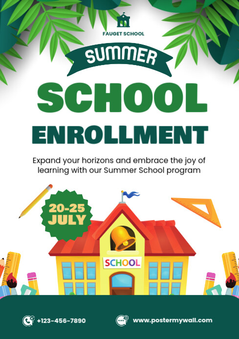 White Illustrative Summer School Enrollment A4 template