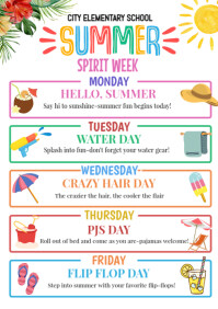White Illustrative Summer Spirit Week A4 template