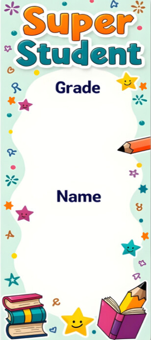 White Illustrative Super Student Bookmark Rack Card template