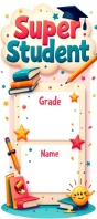 White Illustrative Super Student Bookmark Rack Card template