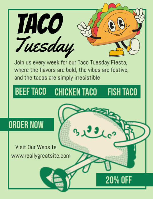 white Illustrative Taco Tuesday Ad Flyer (us Letter) 传单(美国信函) template