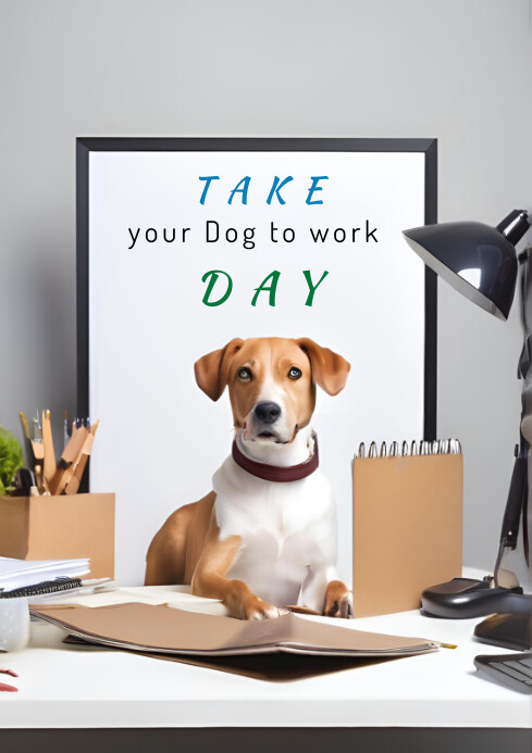 White Illustrative Take Your Dog To Work Day Template | PosterMyWall