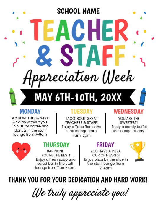 White Illustrative Teacher And Staff Appreciation Week Flyer (us Letter) template