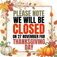 White Thanksgiving Closure Notice Instagram Post Template
