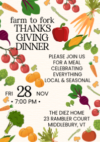 White Thanksgiving Dinner Invitation A4 Template