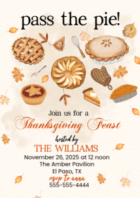White Illustrative Thanksgiving Feast A4 template