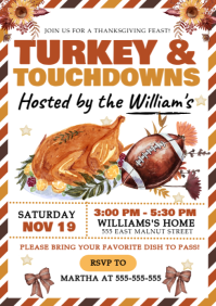 White Illustrative Thanksgiving Football Feast A4 template