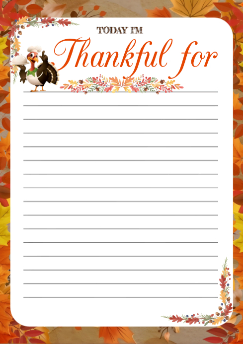 White Illustrative Thanksgiving Gratitude List A4 Template | PosterMyWall