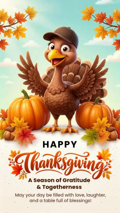 White Illustrative Thanksgiving Greeting Instagram Story Video Template ...