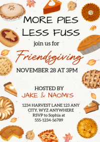 White Illustrative Thanksgiving Invitation A4 template