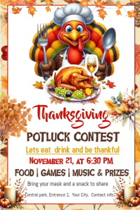 White Illustrative Thanksgiving Potluck Contest Poster template