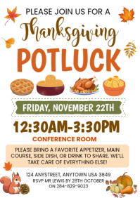 White Thanksgiving Potluck Invitation A4 Template