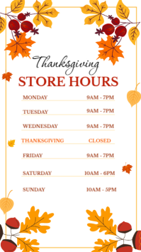 White Illustrative Thanksgiving Store Hours Instagram Story template