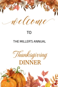 White Illustrative Thanksgiving Welcome Sign  Poster template