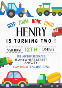 White Illustrative Transportation Birthday Invitation A4 template
