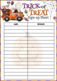 White Illustrative Trick Or Treat Sign-up Sheet A4 template