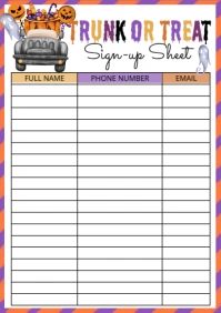 White Illustrative Trunk Or Treat Sign-up Sheet A4 template