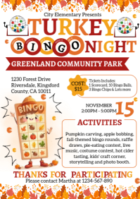 White Illustrative Turkey Bingo Night A4 template