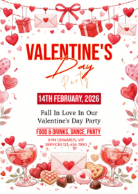White Illustrative Valentine's Day Party A6 template