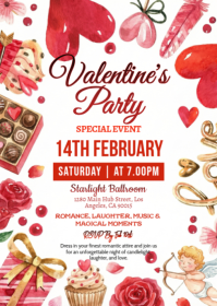 White Illustrative Valentine's Party A6 template