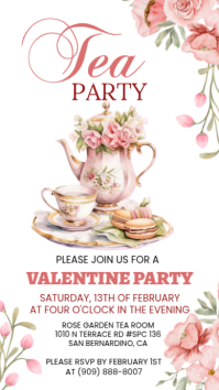 White Illustrative Valentine's Tea Party Invitation Instagram Story template