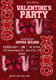 White Illustrative Valentine’s Party Invitation A4 template
