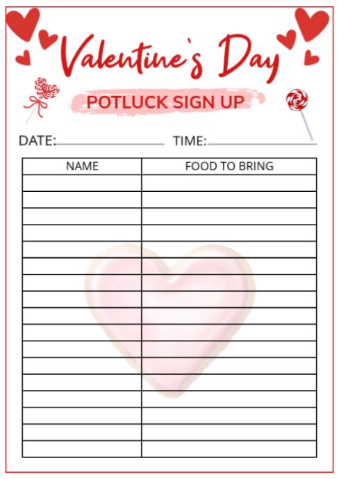 Plantilla de White Illustrative Valentine's Day Potluck A6 | PosterMyWall
