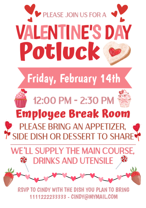 White Illustrative Valentine Potluck A4 Template | PosterMyWall