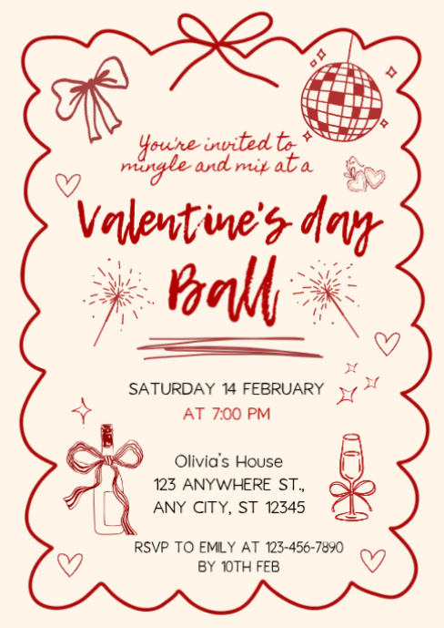 Plantilla de White Illustrative Valentines Day Ball A6 | PosterMyWall