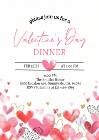 White Illustrative Valentines Day Dinner Invitation A5 template
