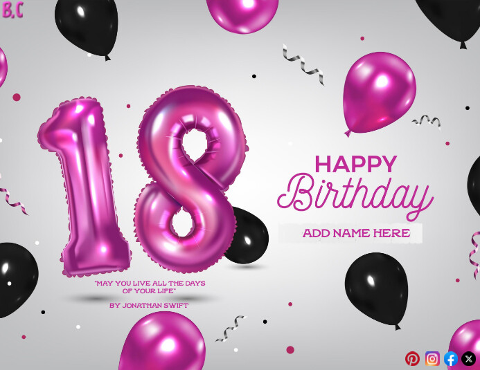 White Illustrative Vibrant 18th Birthday Invi Template | PosterMyWall