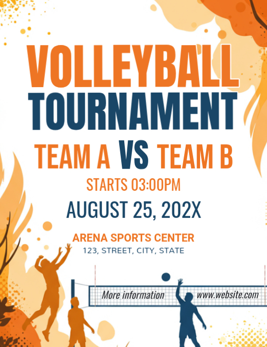 White Illustrative Volleyball Tournament Flyer Template | PosterMyWall