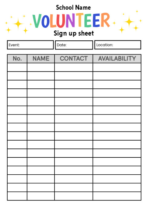 White illustrative volunteer signup sheet a4 Template | PosterMyWall