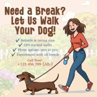 White Illustrative Walking Dog Instagram Post template
