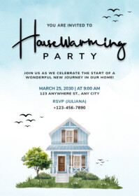 White Illustrative Watercolor Housewarming Party Invitation A6 template