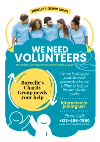 White Illustrative We Need Volunteers A4 template