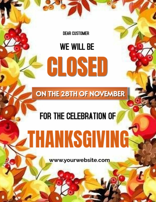 Copy of White Illustrative We Will Be Closed On Thanksgiving Day Flyer ...