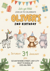 White Illustrative Wild One Birthday  A4 template