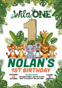 White Illustrative Wild One Birthday A5 template