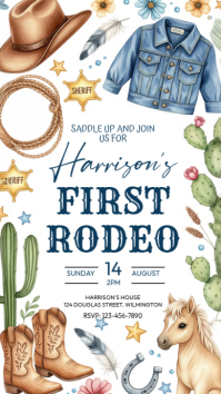 White Illustrative Wild West Birthday Invitation Instagram Story template
