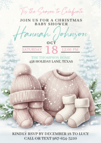 White Illustrative Winter Baby Shower Invitation A2 template