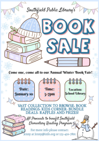 White Illustrative Winter Book Sale Flyer A4 template