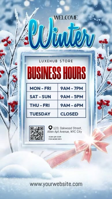 Copy of White Illustrative Winter Business Hours Notice Instagram Story ...